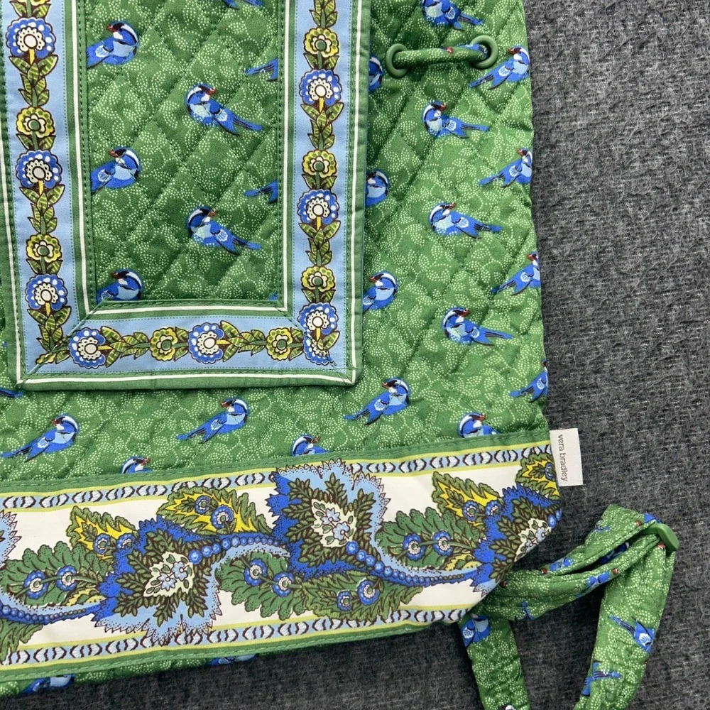 Vera Bradley Original Drawstring Backpack Green Birds
